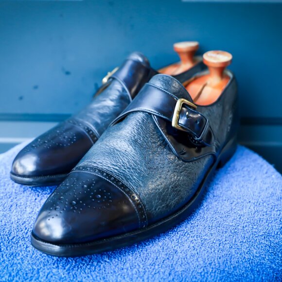SALE - Moreschi 10.5 Burnished Monk Strap Black and Blue Mens Dress Shoes main image 9